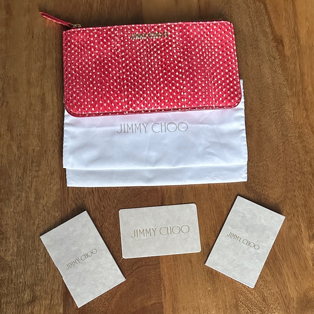 Jimmy Choo red cream snake skin & leather zipped clutch pouch wallet as new